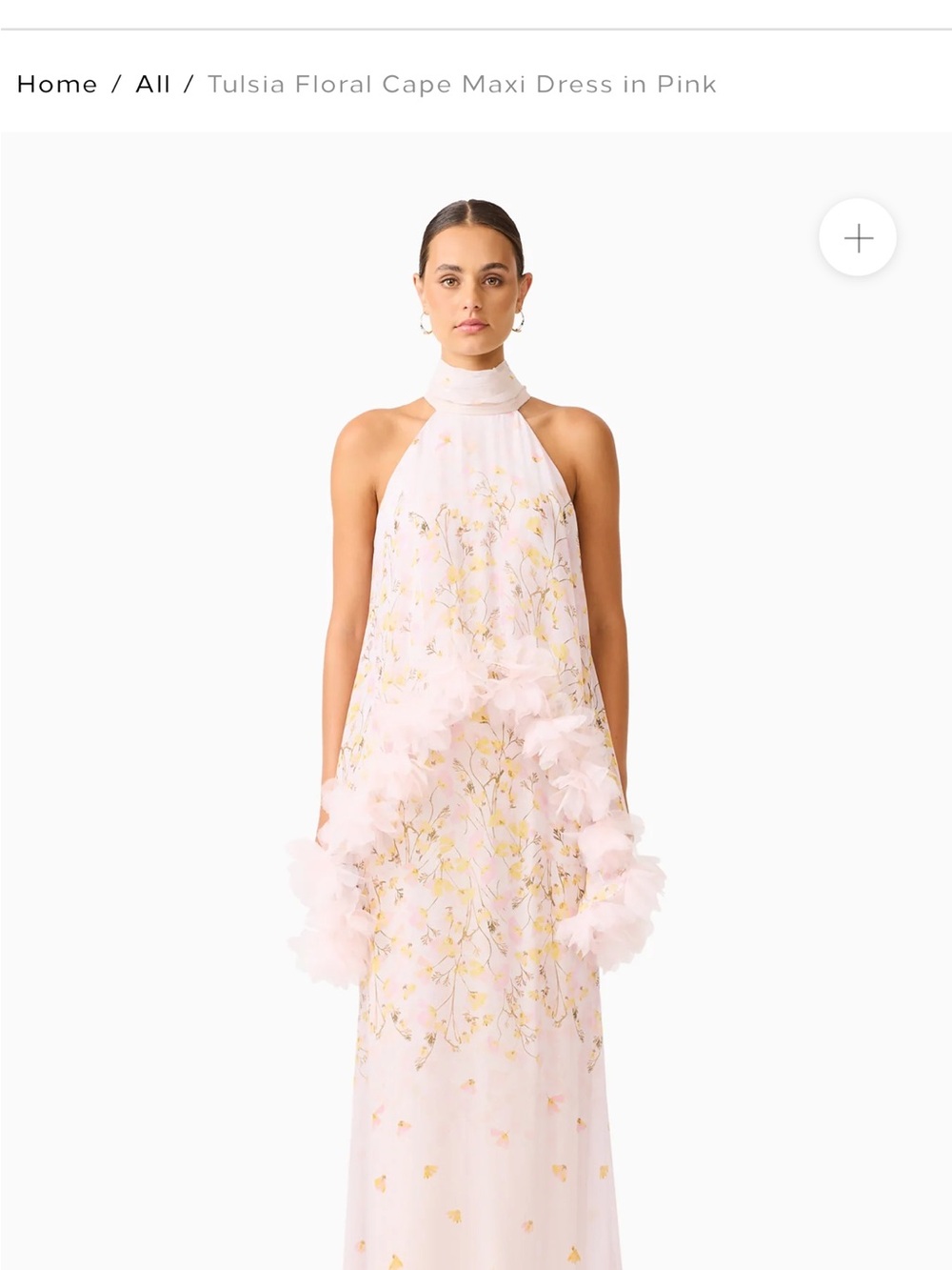 Elliatt Pink Floral Halter Cape Maxi Dress